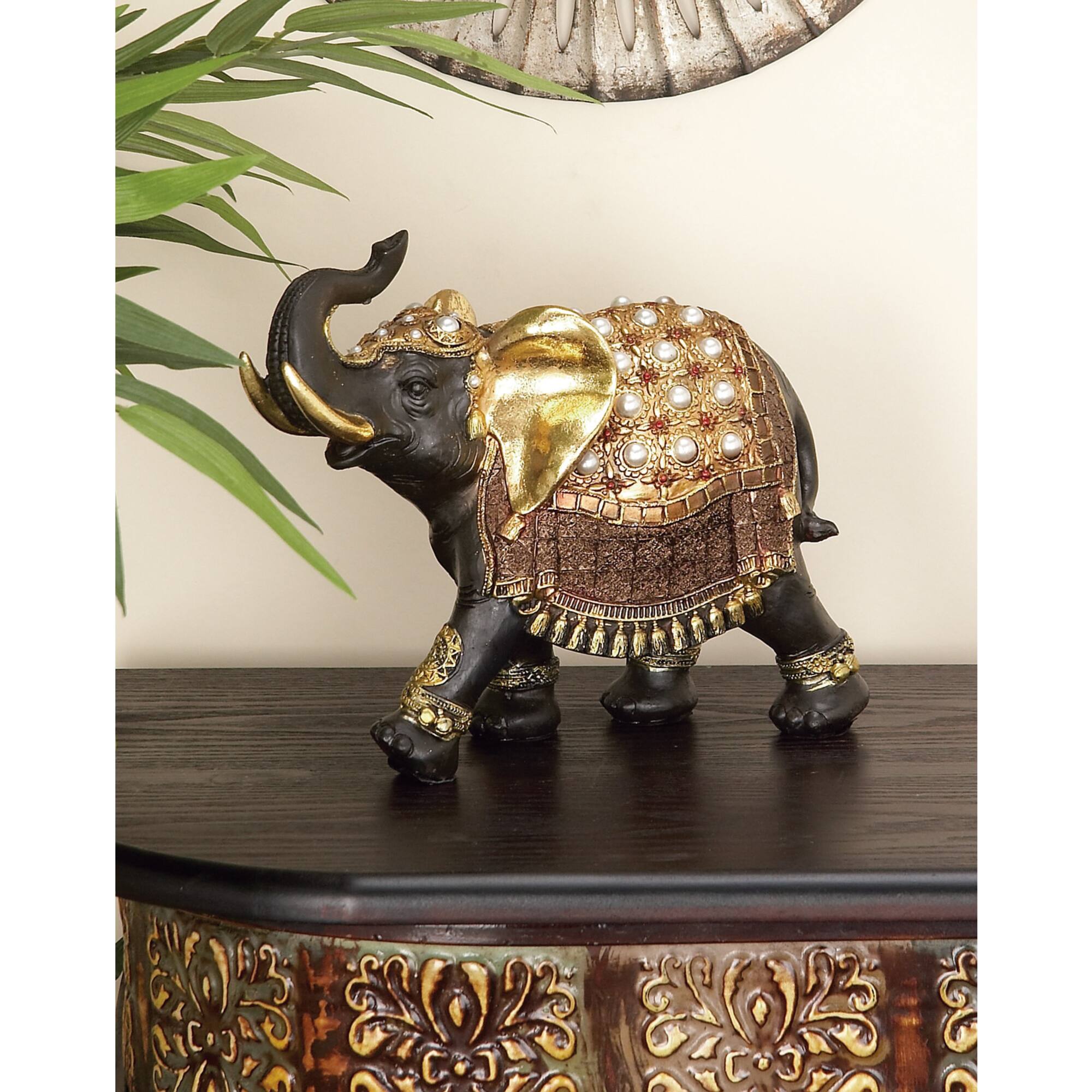 10" Brown Eclectic Polystone Elephant Sculpture